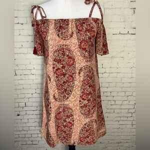 Madewell Dress Silk Cold Shoulder Women XS Pink Red Paisley Print Watercolor R2